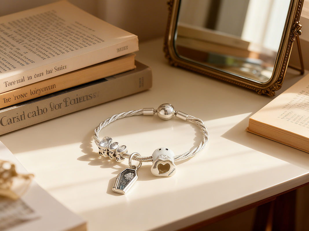 Halloween Subscription Bracelet, 925 Sterling Silver with Enamel Technology, Dark Fantasy Style Festival Exclusive Wrist Jewelry