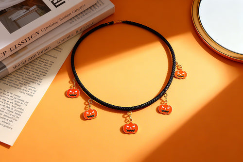 5 Styles Halloween Necklaces, Leather Rope with Stainless Steel 18K Gold Plated Enamel Pendants, Niche Dark Style Festival Exclusive Neckwearendant/Enamel Bat Pendants for Halloween