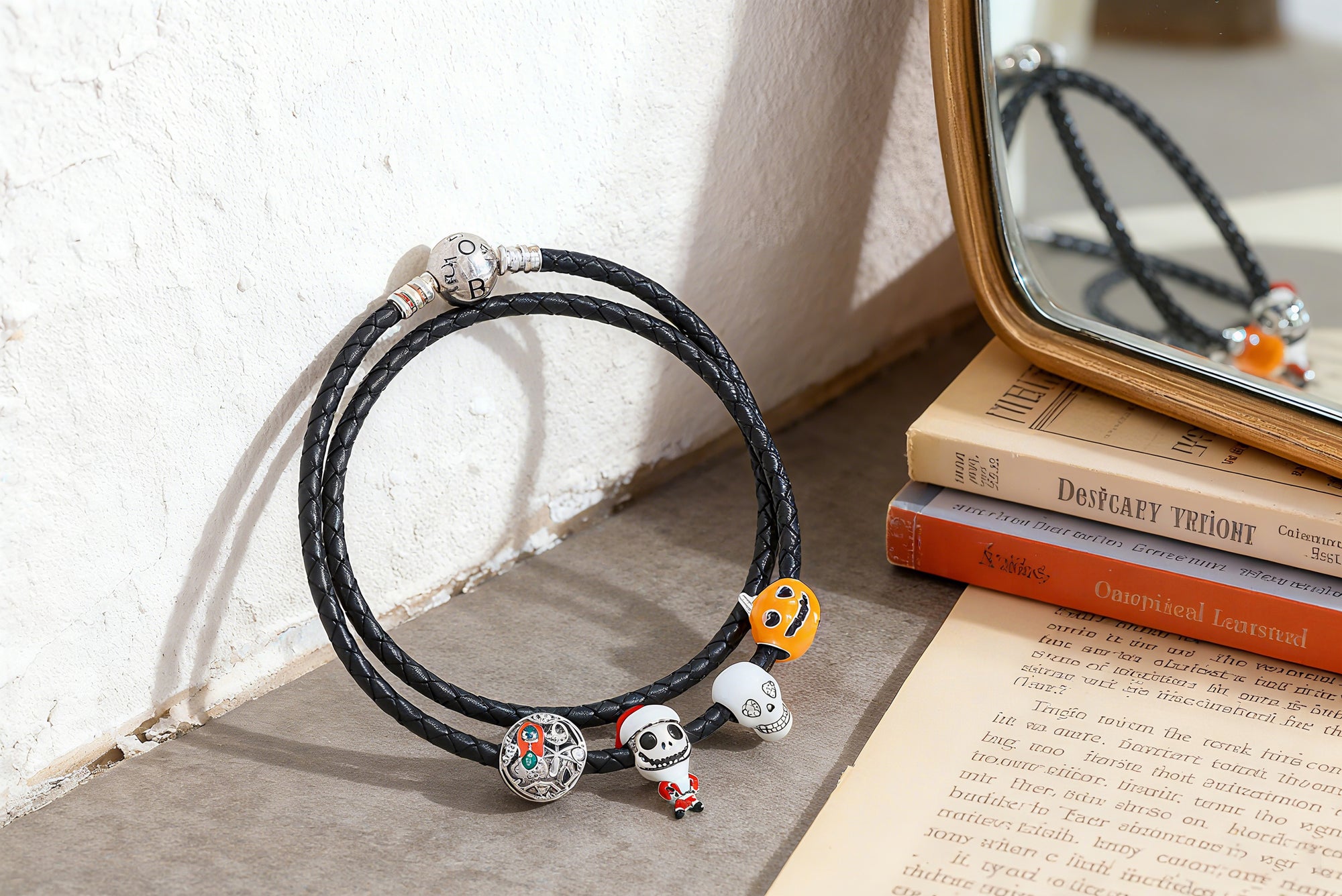 5 Styles Halloween Necklaces, Leather Rope with Stainless Steel 18K Gold Plated Enamel Pendants, Niche Dark Style Festival Exclusive Neckwearendant/Enamel Bat Pendants for Halloween